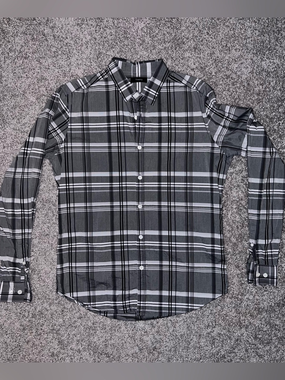 Theory Men's Black & Gray Plaid Button-Down Shirt
